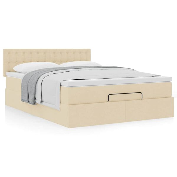 vidaXL Lit ottoman avec matelas cr&egrave;me 140x190 cm tissu