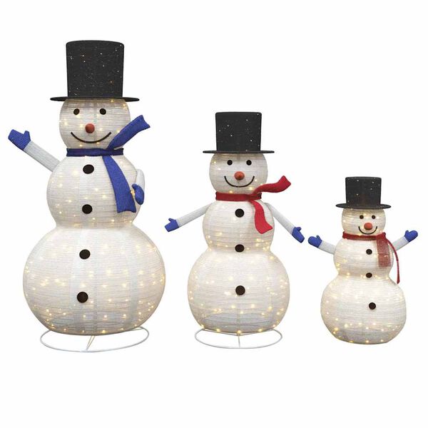 vidaXL Famille de Bonhommes de Neige de No&euml;l 3 pcs Blanc chaud tissu