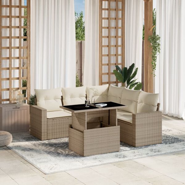 vidaXL Salon de jardin avec coussins 6 pcs beige r&eacute;sine tress&eacute;e