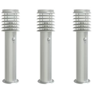 vidaXL Lampadaires d'ext&eacute;rieur avec capteurs 3 pcs acier inoxydable