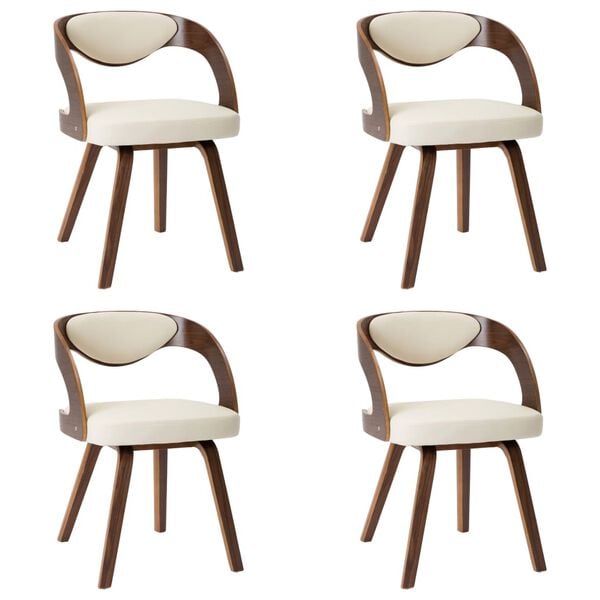 vidaXL Chaises &agrave; manger lot de 4 cr&egrave;me bois courb&eacute; et similicuir