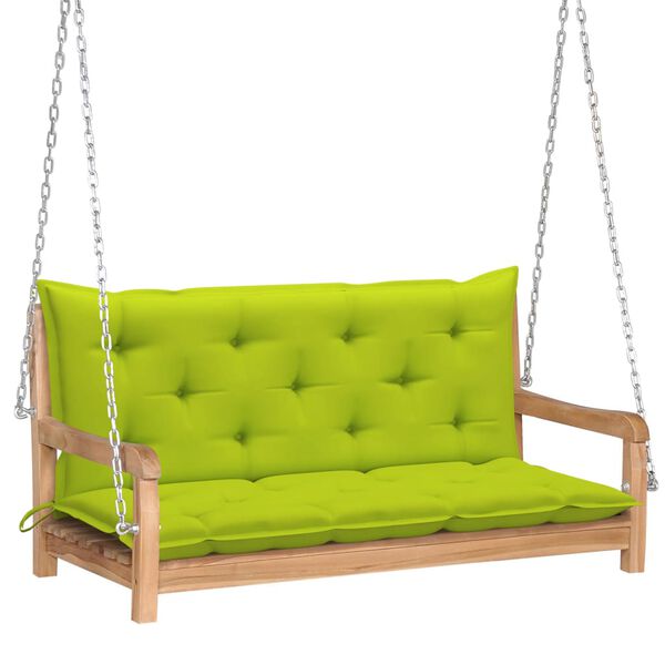 vidaXL Balancelle avec coussin vert vif 120 cm Bois de teck solide