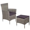 vidaXL Chaise et tabouret d'ext&eacute;rieur et coussins R&eacute;sine tress&eacute;e Gris