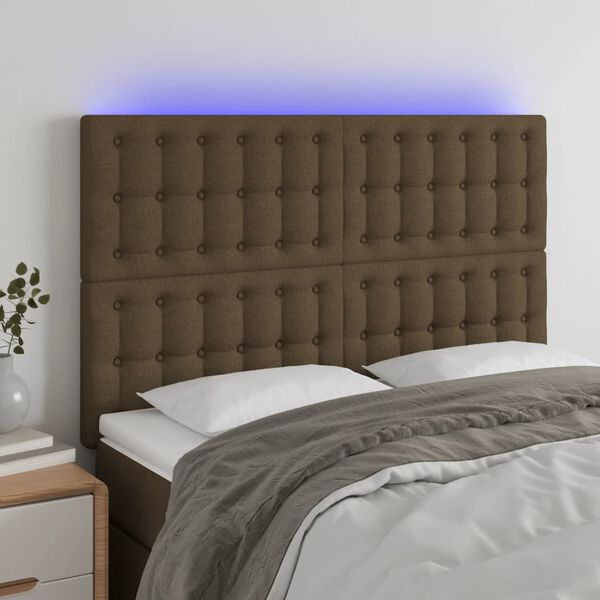 vidaXL T&ecirc;te de lit &agrave; LED Marron fonc&eacute; 144x5x118/128 cm Tissu