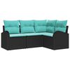 vidaXL Ensemble de canap&eacute; de jardin 4 pc Noir et turquoise polyrotin