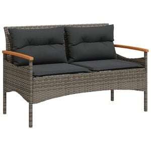 vidaXL Banc de jardin avec coussins 116x62,5x74 cm gris r&eacute;sine tress&eacute;e