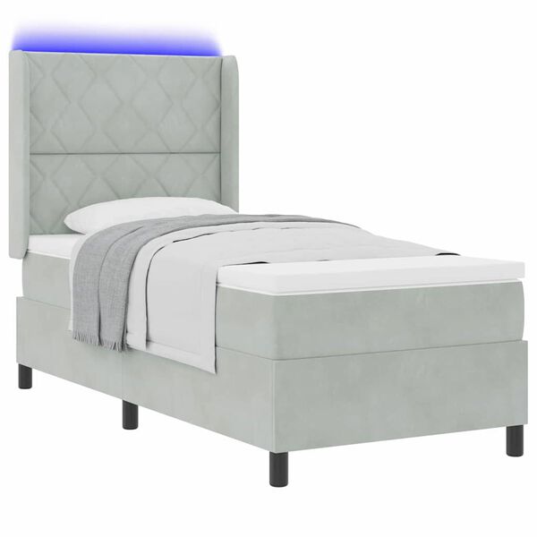 vidaXL Lit &agrave; ressorts avec matelas Gris clair 90 x 200 cm Velours