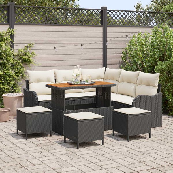 vidaXL Ensemble de canap&eacute; de jardin avec coussin 9 pcs Noir et Cr&egrave;me