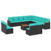 vidaXL Ensemble de canap&eacute; de jardin 14 pcs avec coussins noir r&eacute;sine tress&eacute;e