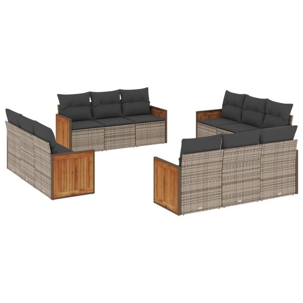 vidaXL Salon de jardin avec coussins 12 pcs gris r&eacute;sine tress&eacute;e
