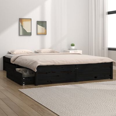 vidaXL Cadre de lit avec tiroirs Noir 135x190 cm Double