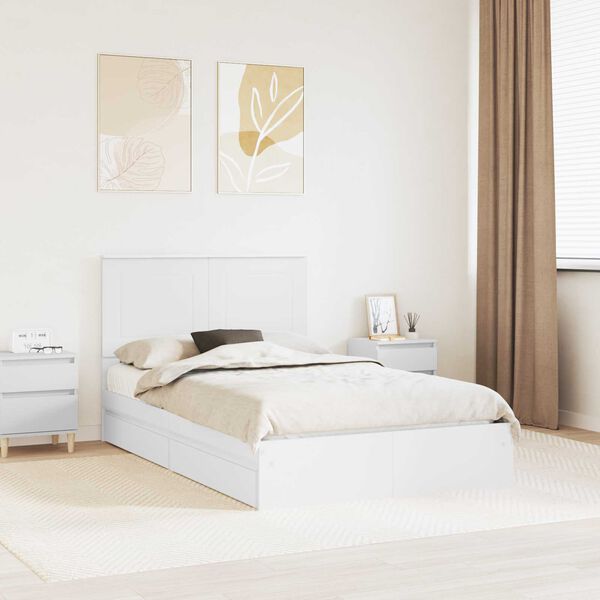 vidaXL Lit de Rangement Blanc 120 x 200 cm Bois d'ing&eacute;nierie