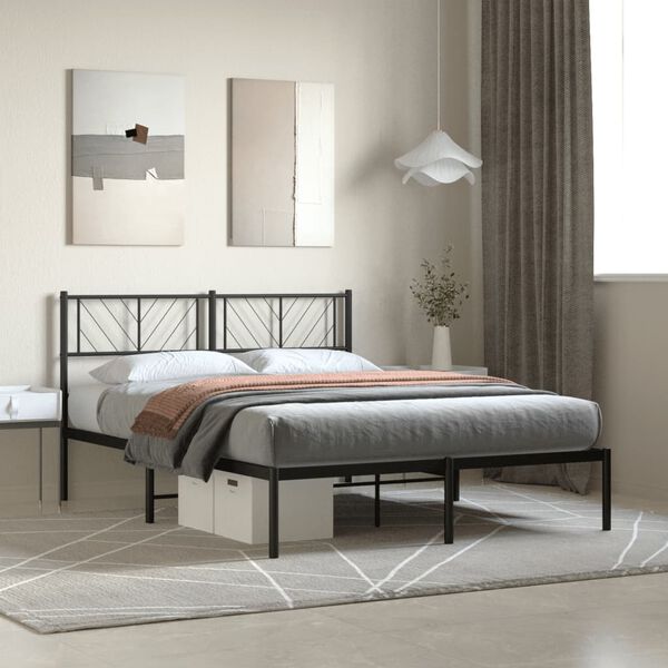 vidaXL Cadre de lit m&eacute;tal sans matelas avec t&ecirc;te de lit noir 120x200cm