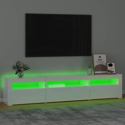 vidaXL Meuble TV avec lumières LED Blanc brillant 195x35x40 cm
