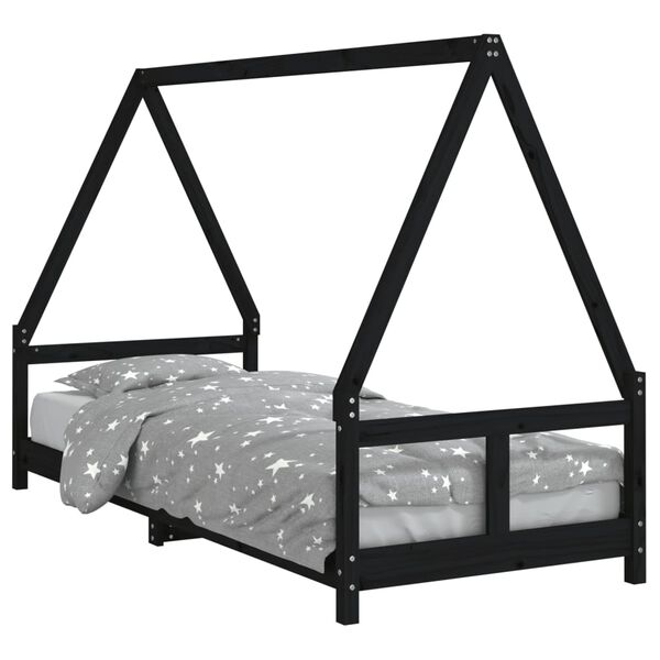 vidaXL Cadre de lit pour enfants noir 80x200 cm bois de pin massif