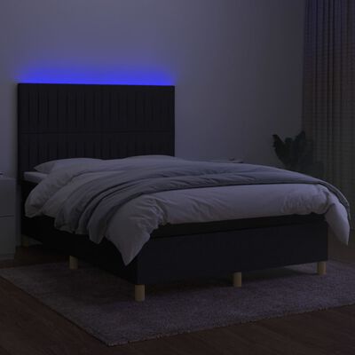 vidaXL Sommier à lattes de lit et matelas et LED Noir 140x200 cm Tissu