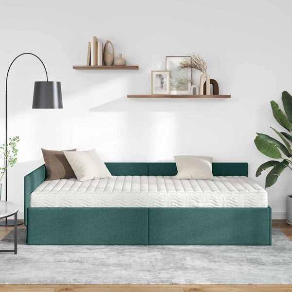 vidaXL Cadre de lit d'angle avec matelas Autre 2 pcs Vert tissu