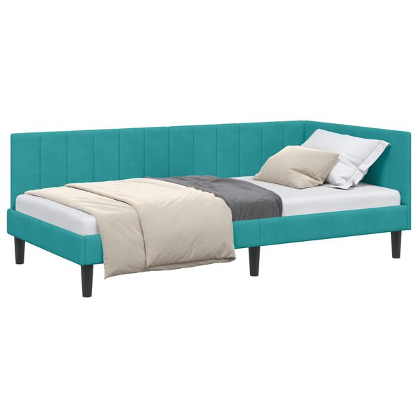 vidaXL Cadre de lit d'angle Turquoise 90 cm x 200 cm Velours
