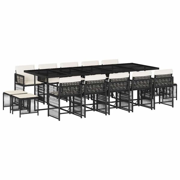 vidaXL Ensemble &agrave; manger de jardin 15 pcs coussins noir r&eacute;sine tress&eacute;e