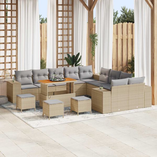 vidaXL Ensemble de canap&eacute; de jardin 14 pcs Beige polyrotin