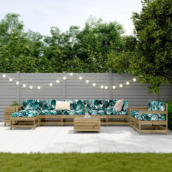 vidaXL Salon de jardin 10 pcs bois de pin impr&eacute;gn&eacute;