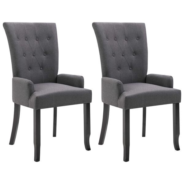 vidaXL Chaises à manger avec accoudoirs lot de 2 gris foncé tissu