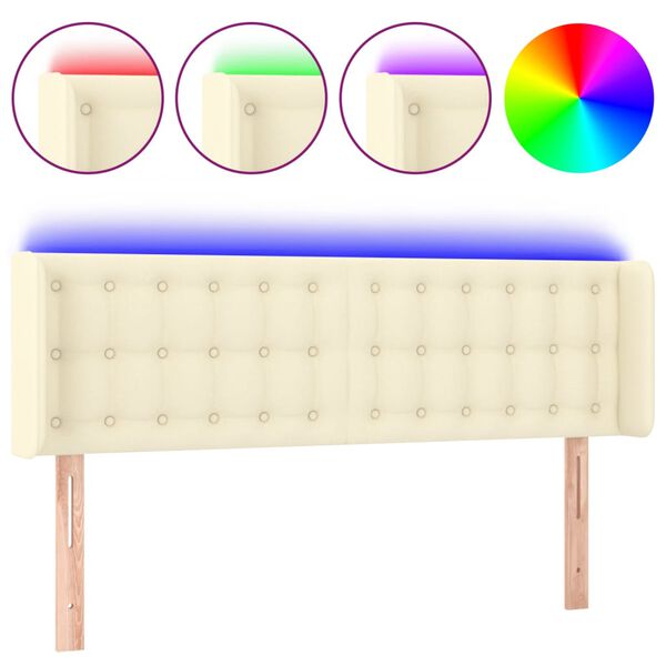 vidaXL T&ecirc;te de lit &agrave; LED Cr&egrave;me 147x16x78/88 cm Similicuir
