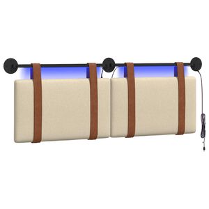 vidaXL T&ecirc;te de lit suspendue Avec lumi&egrave;re LED Cr&egrave;me PU antique