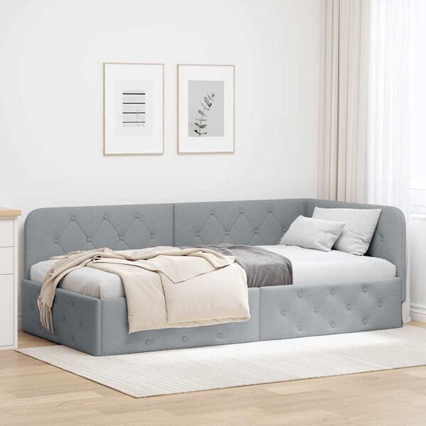 vidaXL Cadre de lit d'angle Gris clair 100 x 200 cm tissu