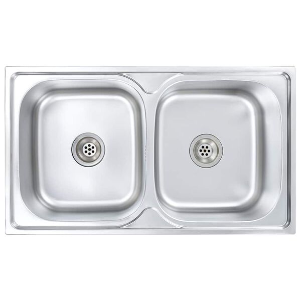 vidaXL &Eacute;vier double de cuisine avec cr&eacute;pine et pi&egrave;ge Acier inoxydable