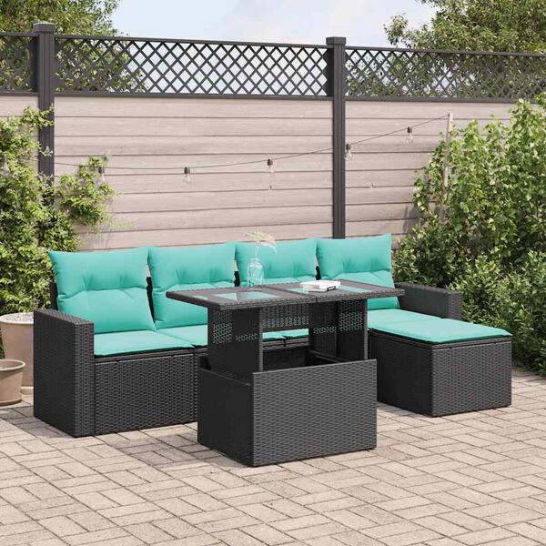vidaXL Salon de jardin 6 pcs avec coussins noir résine tressée acacia