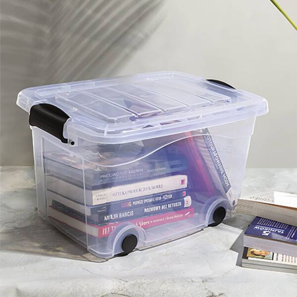 vidaXL Bo&icirc;tes de rangement et roues et couvercles 2pcs Transparent 60L