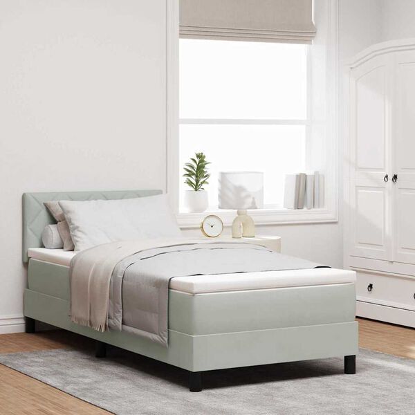 vidaXL Lit &agrave; ressorts avec matelas Gris clair 90 x 190 cm Velours