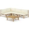 vidaXL Salon de jardin 5 pcs avec coussins blanc cr&egrave;me bambou