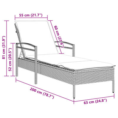 vidaXL Chaise longue avec coussin beige 63x200x81 cm résine tressée