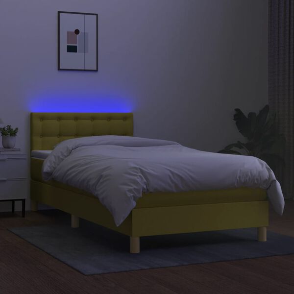 vidaXL Sommier &agrave; lattes de lit avec matelas et LED Vert 90x200cm Tissu