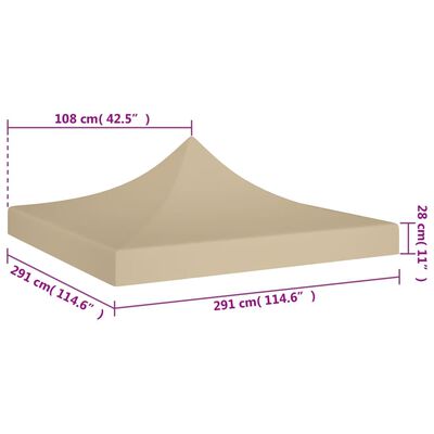 vidaXL Toit de tente de réception 3x3 m Beige 270 g/m²