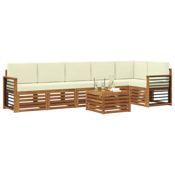 vidaXL Ensemble de canap&eacute; d'angle avec coussin 7 pcs Naturel et Cr&egrave;me
