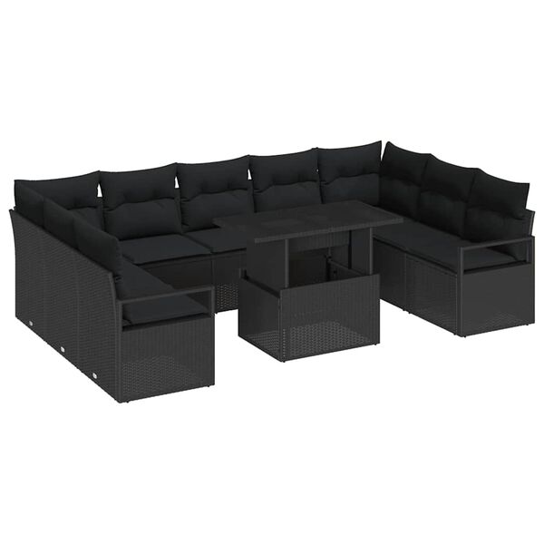 vidaXL Ensemble de canap&eacute; de jardin avec coussin 10 pcs Noir polyrotin