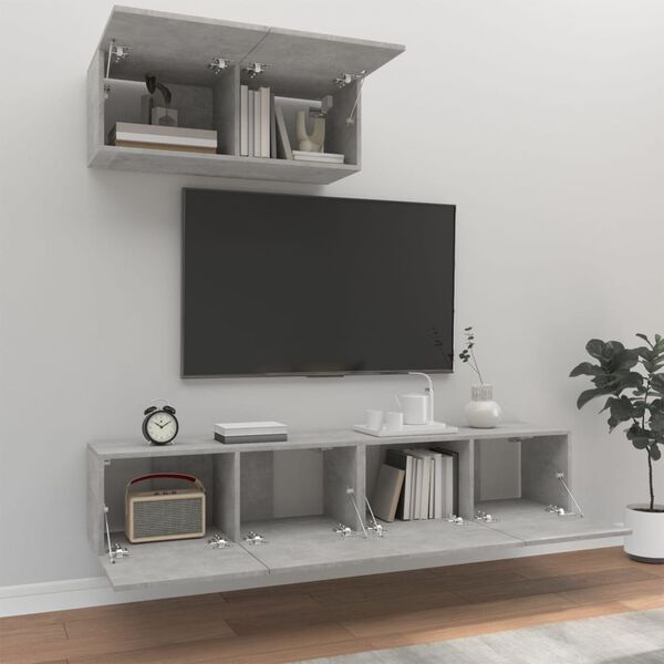 vidaXL Ensemble de meubles TV 3 pcs Gris b&eacute;ton Bois d'ing&eacute;nierie