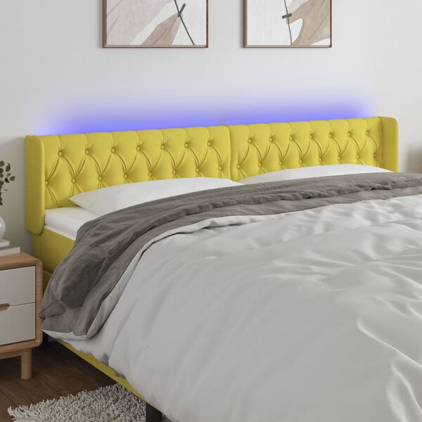vidaXL T&ecirc;te de lit &agrave; LED Vert 203x16x78/88 cm Tissu