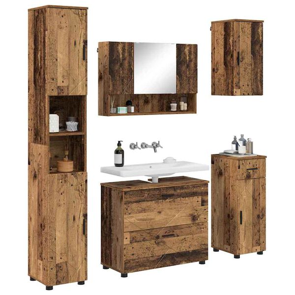 vidaXL Ensemble de mobilier de salle de bain 5 pcs Bois Ancien