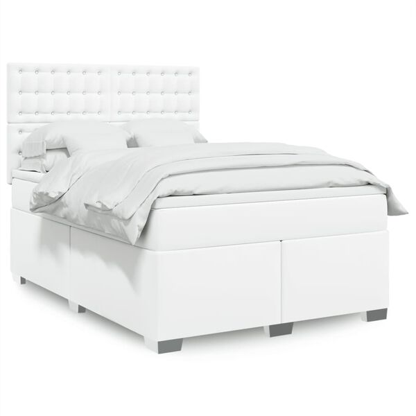 vidaXL Sommier &agrave; lattes de lit avec matelas Blanc 140x190cm Similicuir