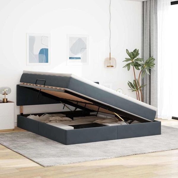 vidaXL Lit avec rangement et LED Gris fonc&eacute; 160 x 200 cm Velours