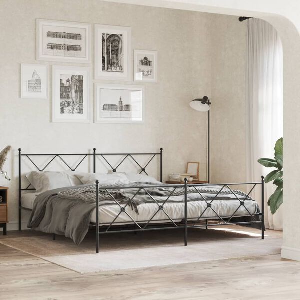 vidaXL Cadre de lit m&eacute;tal sans matelas avec pied de lit noir 180x200cm