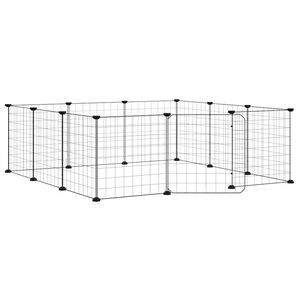 vidaXL Cage pour animaux de compagnie &agrave; 12 panneaux avec porte, noire, 105 x 105 x 35 cm, acier