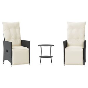 vidaXL Ensemble de bistro 3 pcs avec coussins noir r&eacute;sine tress&eacute;e