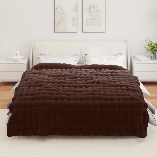 vidaXL Couverture en Fourrure de Lapin Synth&eacute;tique Camel 240 x 270 cm