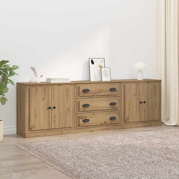 vidaXL Buffets avec tiroir 3 pcs Ch&ecirc;ne artisanal 70 x 35,5 x 67,5 cm