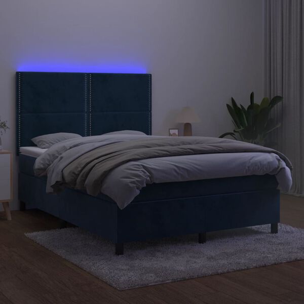 vidaXL Sommier &agrave; lattes de lit matelas et LED Bleu fonc&eacute; 140x200 cm
